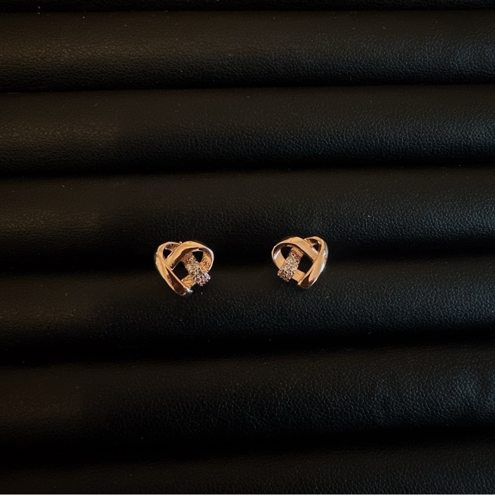 Women’s Gold Heart Knot Stud Earrings with CZ Accents Minimalist Dainty Style